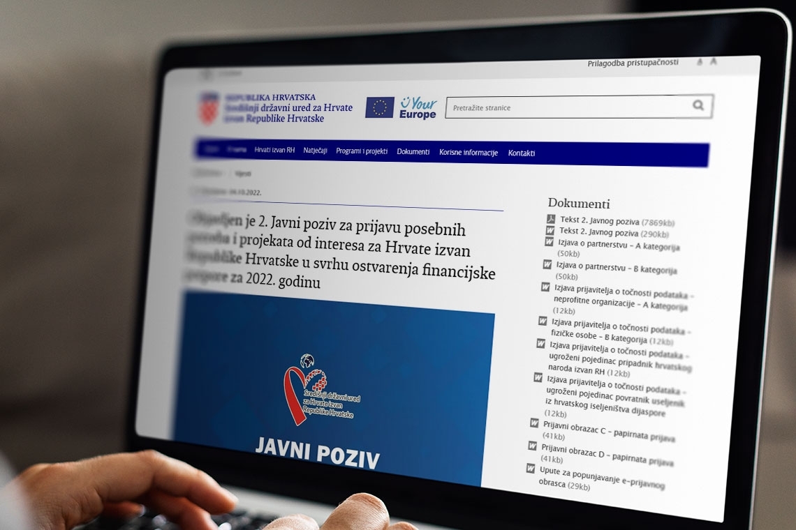 Objavljen 2. Javni poziv za prijavu posebnih potreba i projekata od interesa za Hrvate izvan Republike Hrvatske u svrhu ostvarenja financijske potpore za 2022. godinu