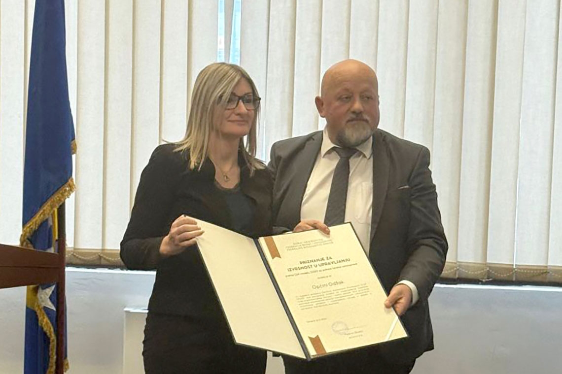 Općini Odžak dodijeljeno priznanje za uspješnu provedbu CAF samoprocjene u okviru projekta MEG II